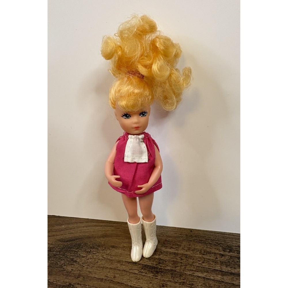 Vintage Creata 7" Blonde Ponytail Doll Outfit Boots 1985 Pink Dress